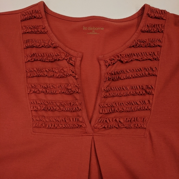 Liz Claiborne Ruffled V-neck Elbow Length Sleeve 3X - Picture 3 of 4